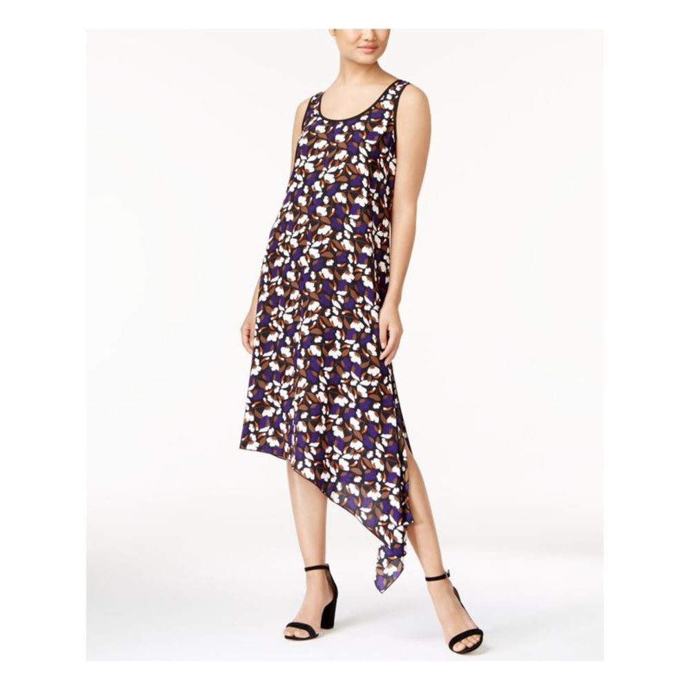 ANNE KLEIN Womens Black Floral Sleeveless Scoop Neck Maxi Hi-Lo Dress Size: M